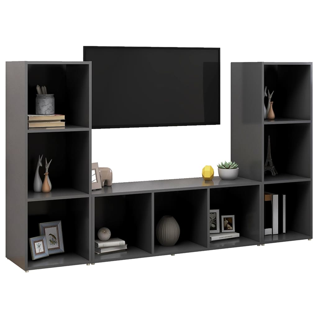 vidaXL TV Cabinets 3 pcs Grey 107x35x37 cm Engineered Wood