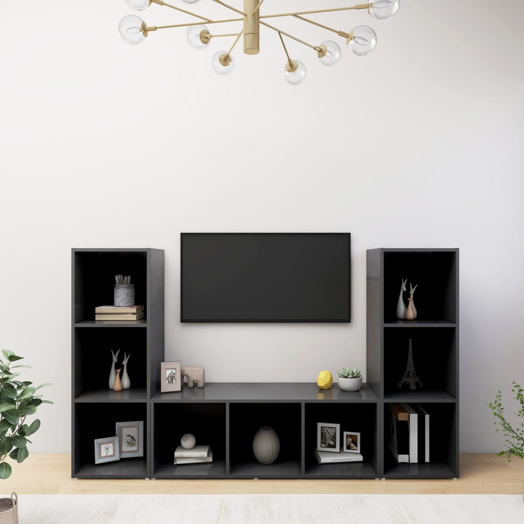 vidaXL TV Cabinets 3 pcs Grey 107x35x37 cm Engineered Wood