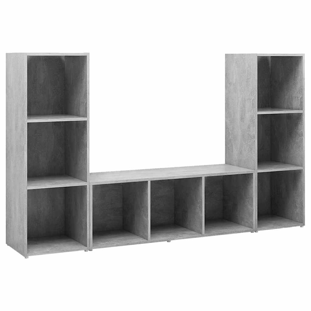 3 Piece TV Cabinet Set Concrete Grey 107x35x37 cm Engineered Wood