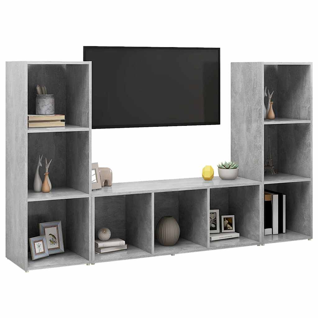 3 Piece TV Cabinet Set Concrete Grey 107x35x37 cm Engineered Wood