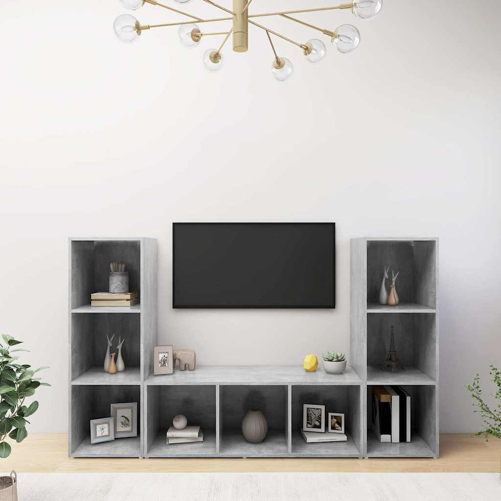 3 Piece TV Cabinet Set Concrete Grey 107x35x37 cm Engineered Wood