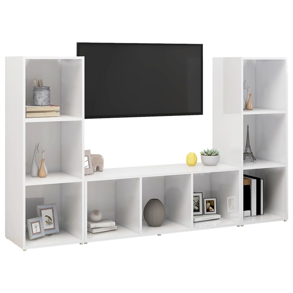 vidaXL TV Cabinets 3 pcs High Gloss White 107x35x37 cm Engineered Wood