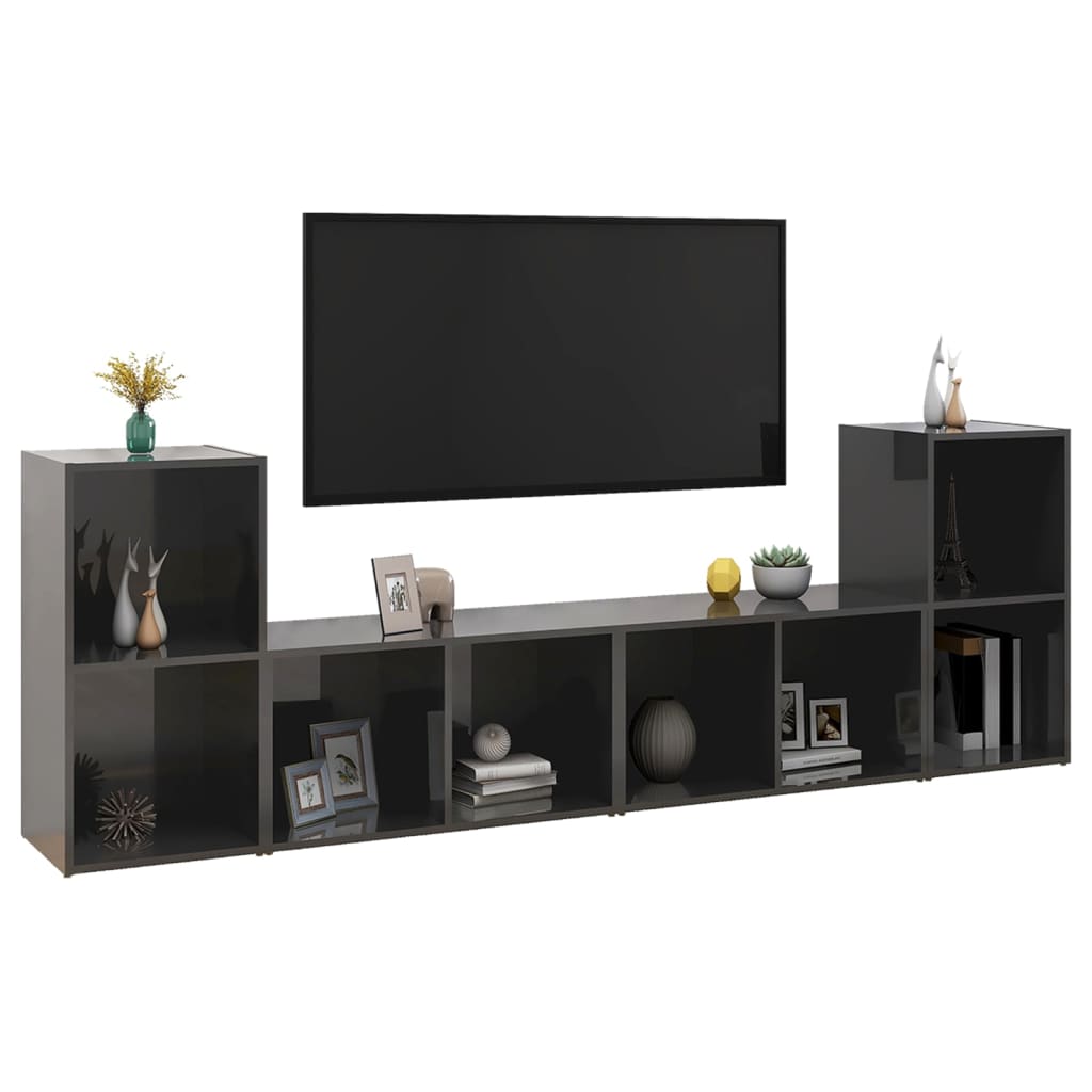 vidaXL TV Cabinets 4 pcs High Gloss Grey 72x35x36.5 cm Engineered Wood