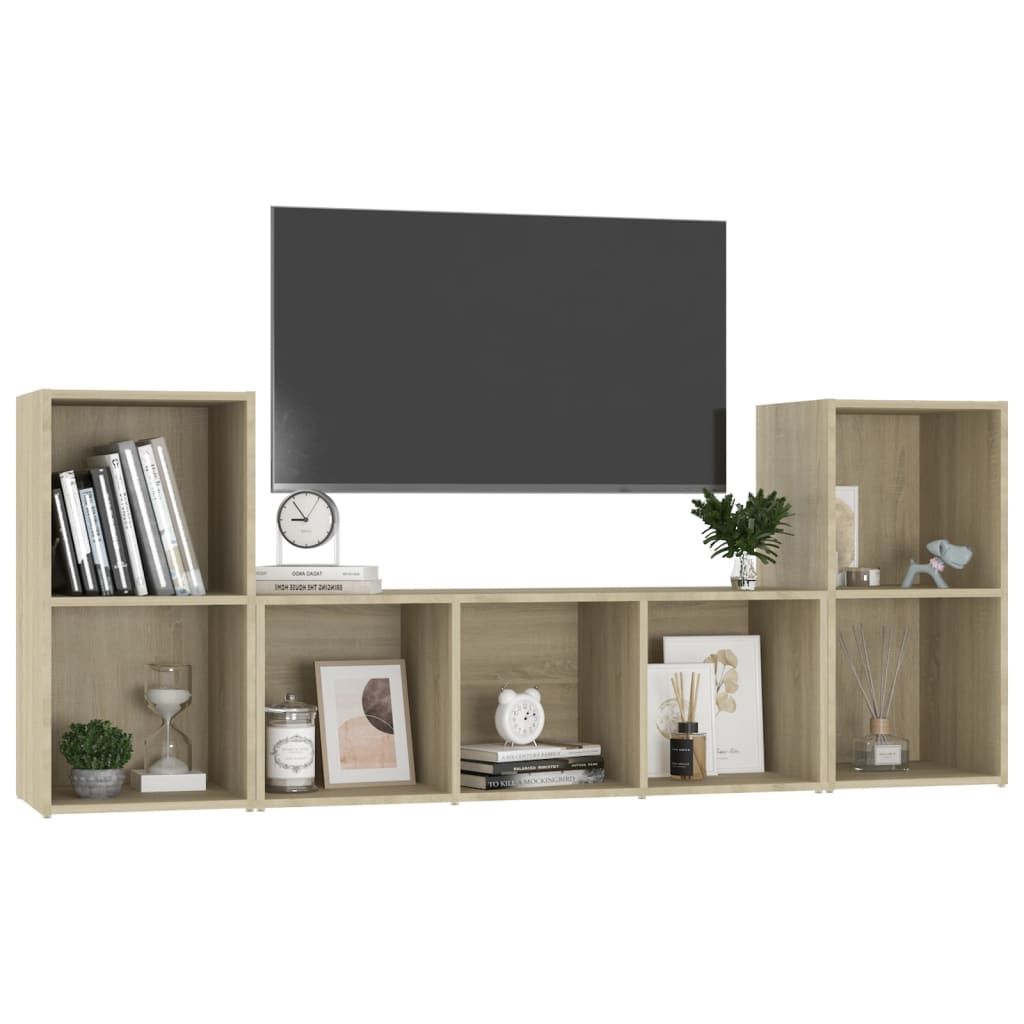vidaXL 3 Piece TV Cabinet Set Sonoma Oak Engineered Wood