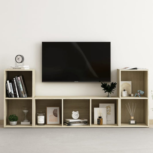 vidaXL 3 Piece TV Cabinet Set Sonoma Oak Engineered Wood