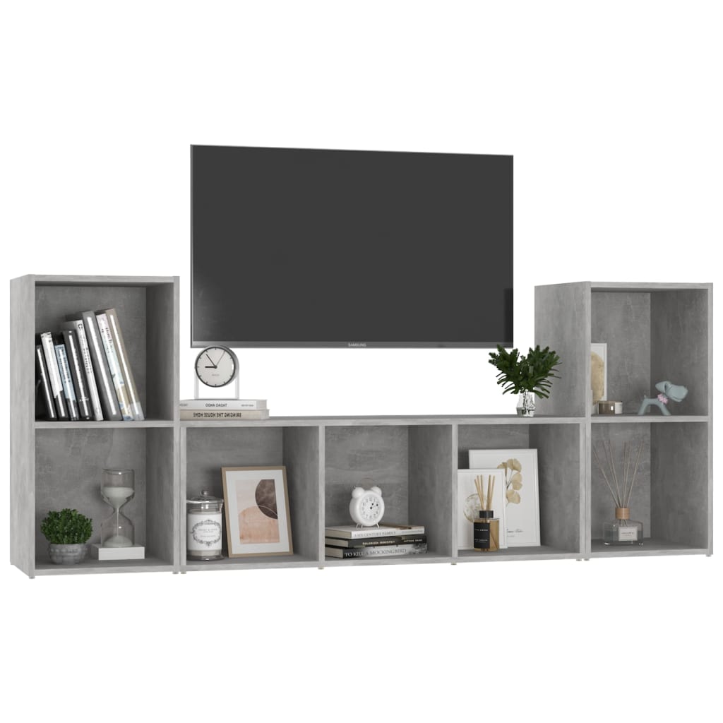 vidaXL 3 Piece TV Cabinet Set Concrete Grey Engineered Wood