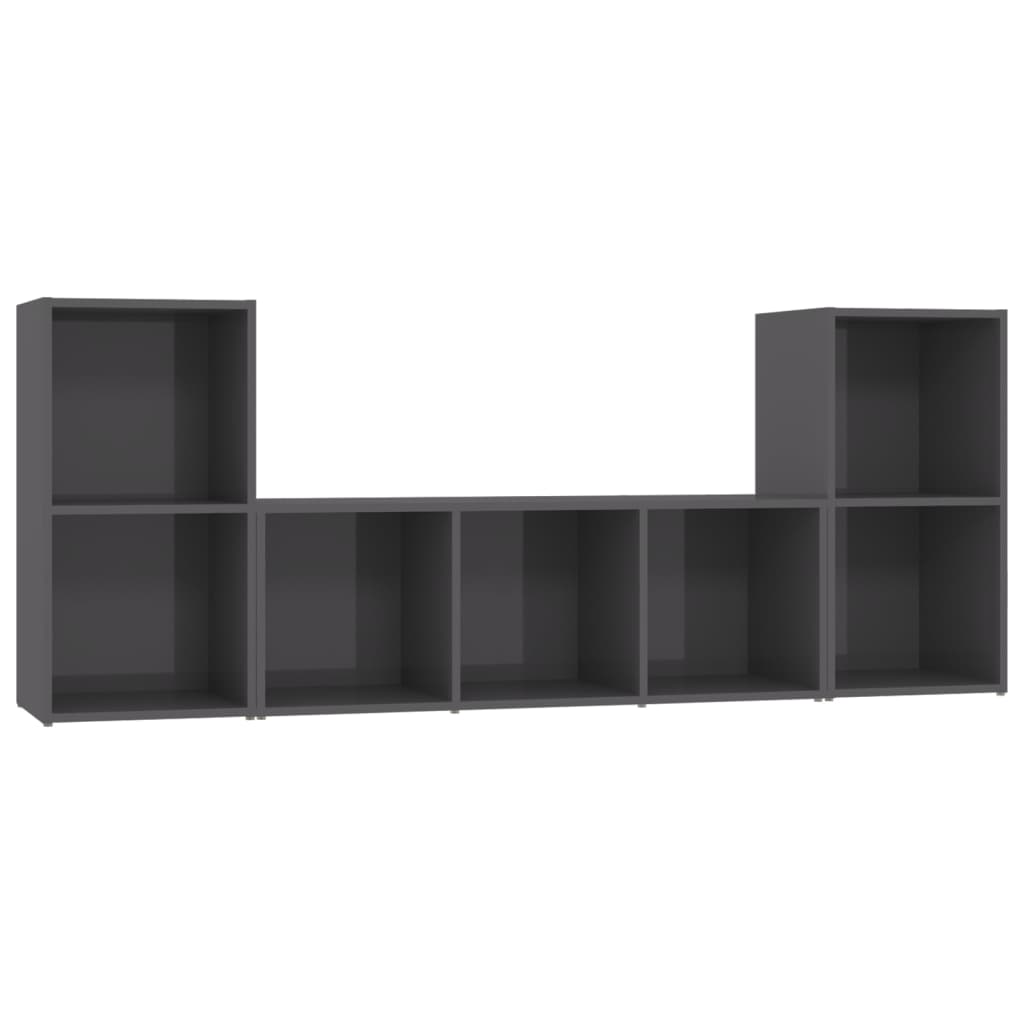 vidaXL 3 Piece TV Cabinet Set High Gloss Grey Engineered Wood