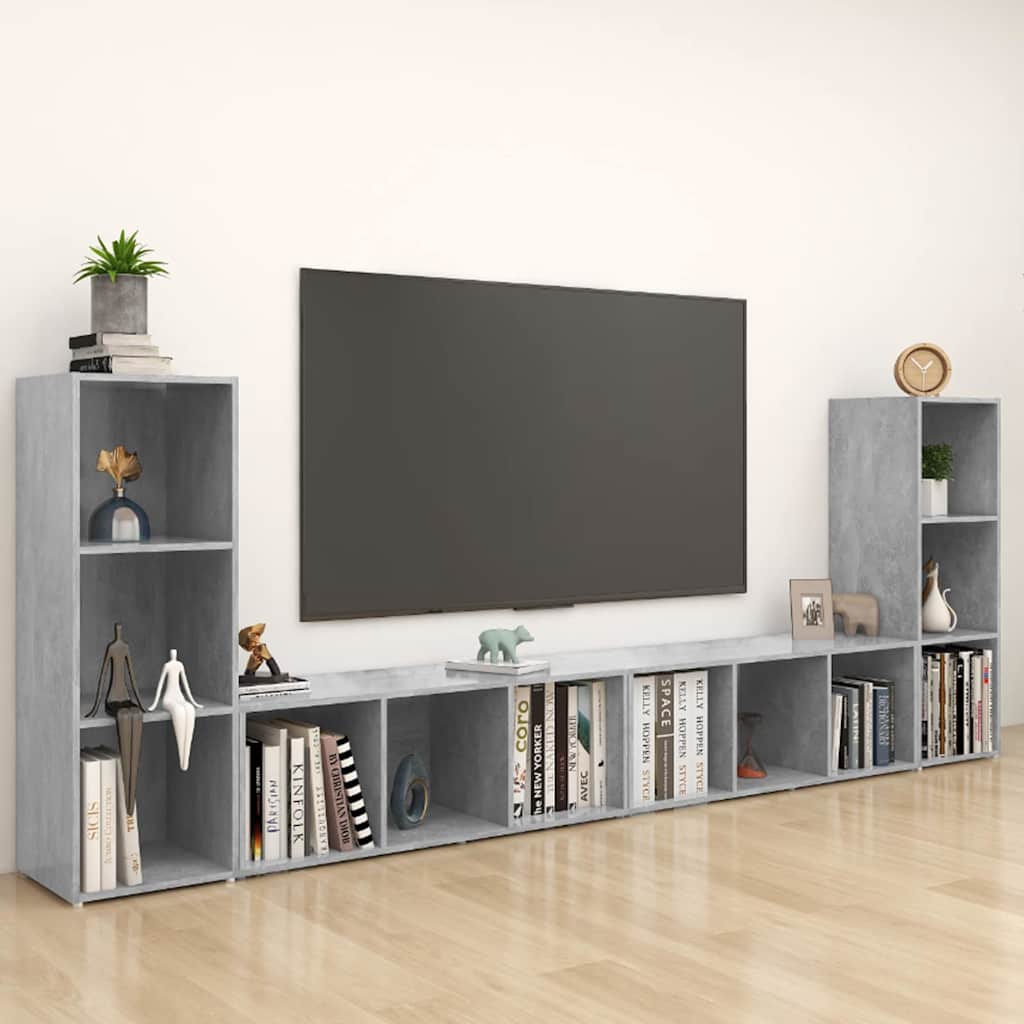 4 Piece TV Cabinet Set Concrete Grey 107x35x37 cm Engineered Wood
