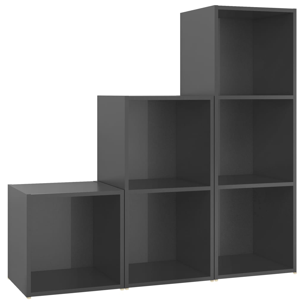 vidaXL 3 Piece TV Cabinet Set High Gloss Grey Engineered Wood