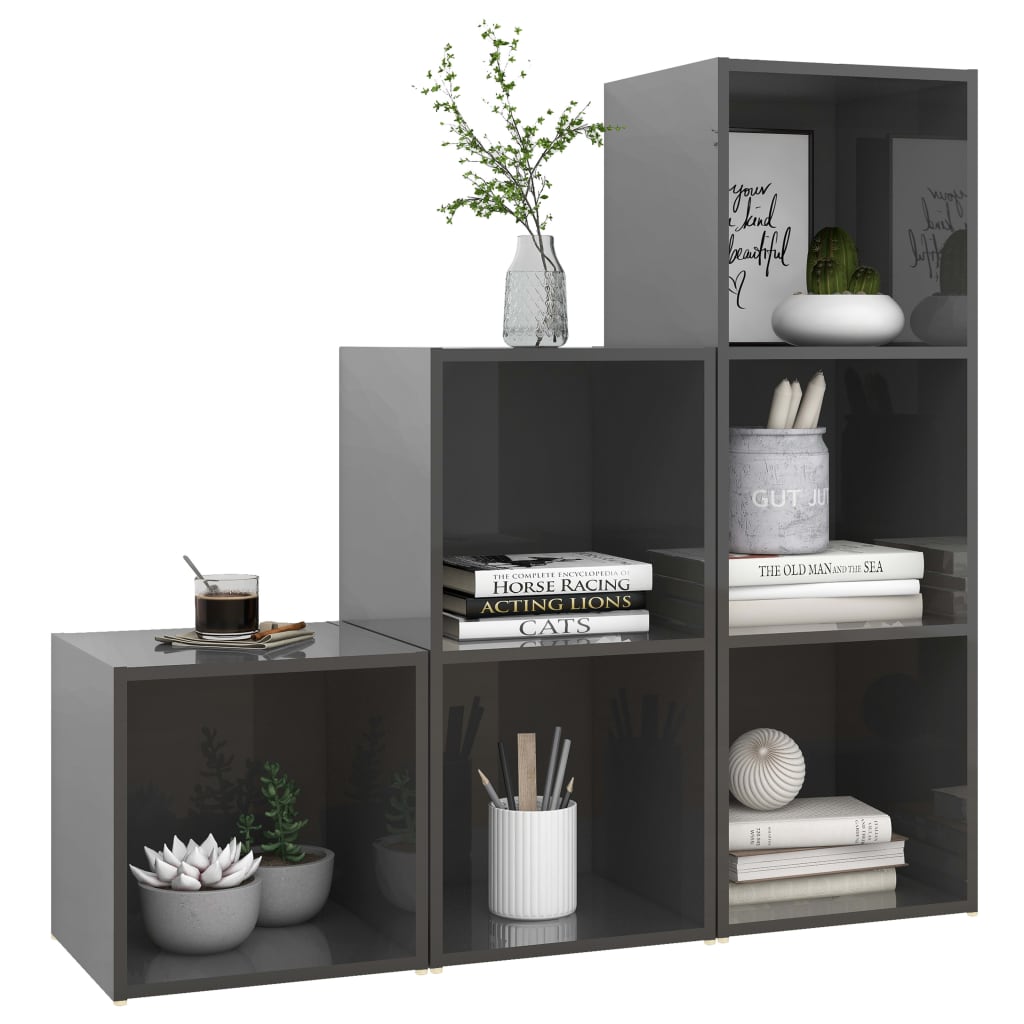 vidaXL 3 Piece TV Cabinet Set High Gloss Grey Engineered Wood