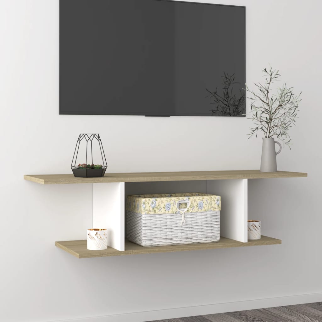 vidaXL Wall Mounted TV Cabinet White and Sonoma Oak 103x30x26.5 cm