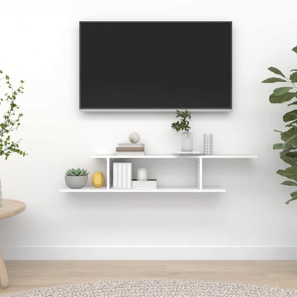 806989 vidaXL Wall-Mounted TV Shelf White 125x18x23 cm Engineered Wood