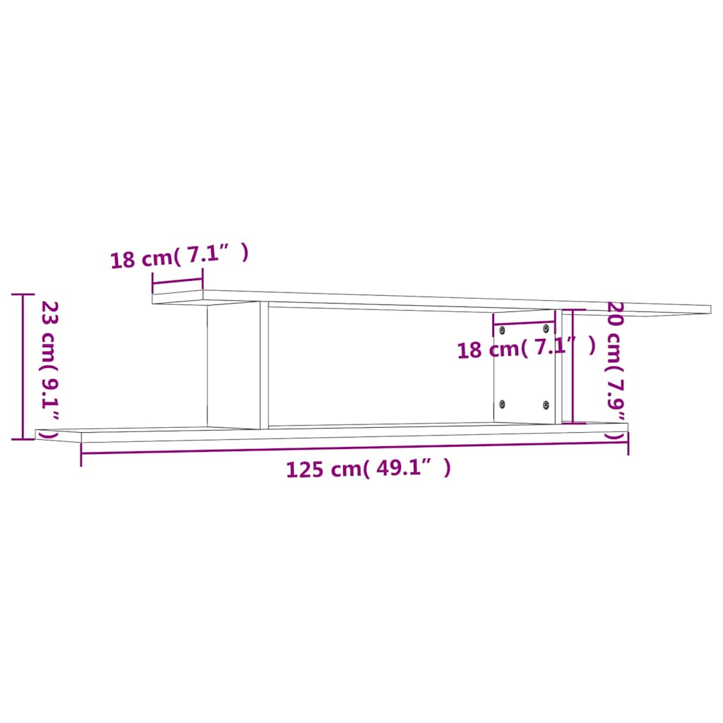 806992 vidaXL Wall-Mounted TV Shelf Sonoma Oak 125x18x23 cm Engineered Wood