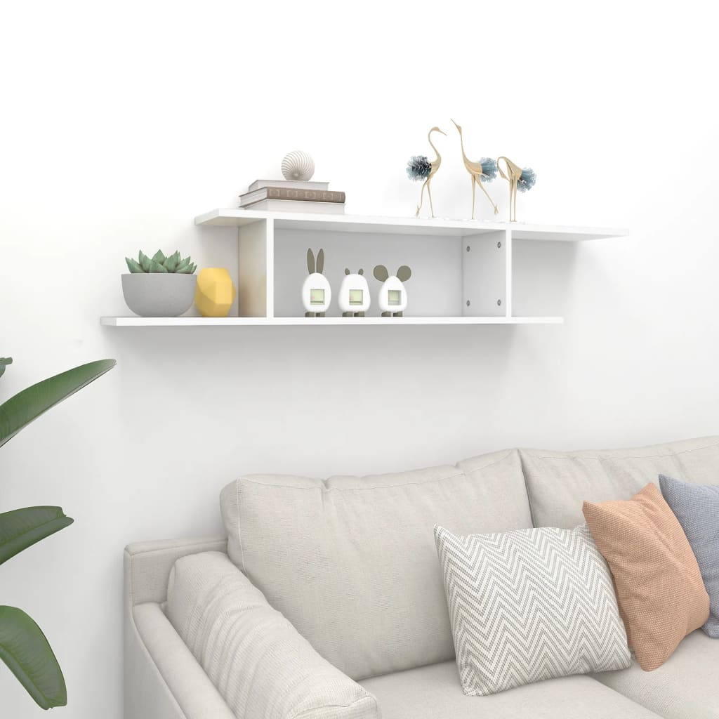 vidaXL Wall-Mounted TV Shelf High Gloss White 125x18x23 cm Engineered Wood