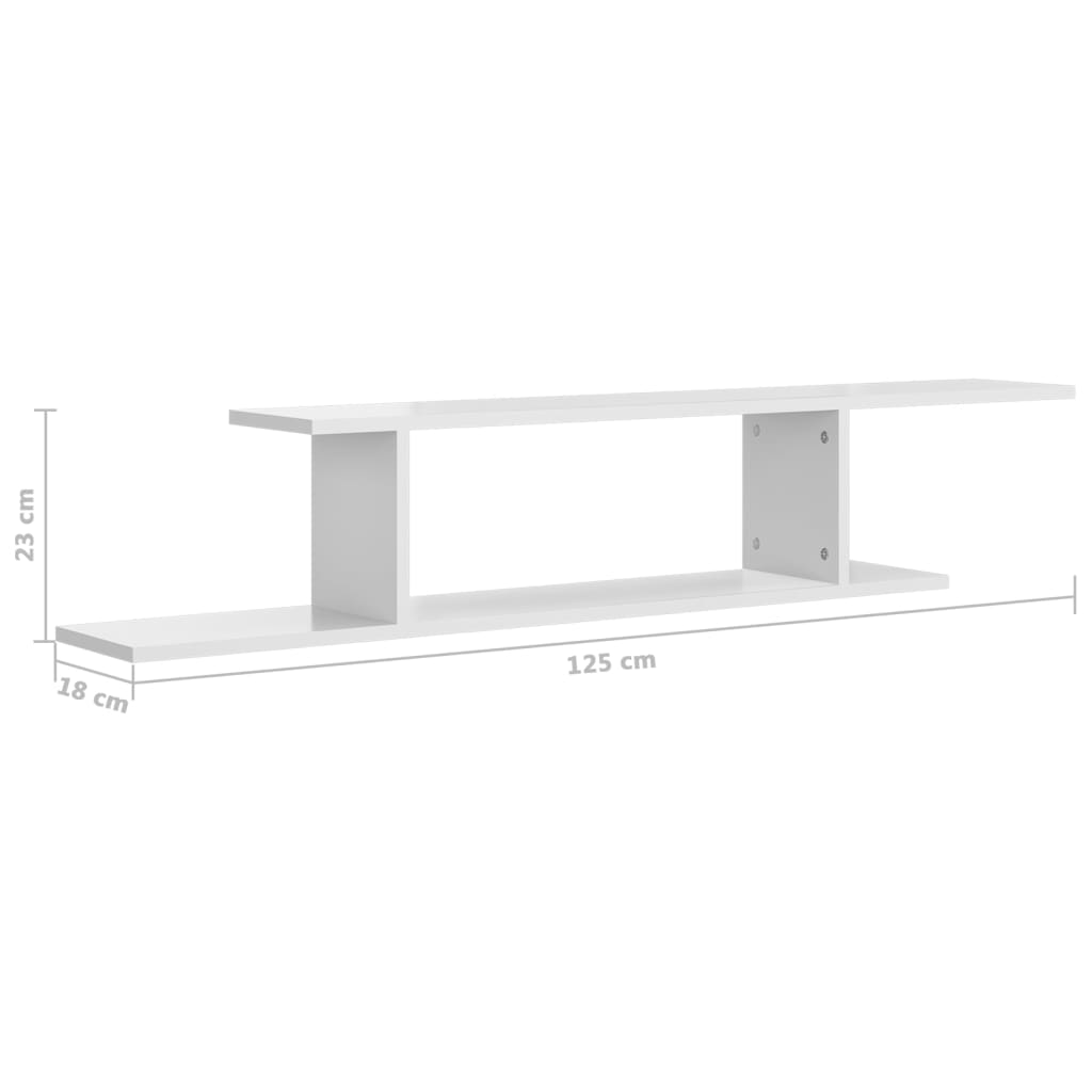 vidaXL Wall-Mounted TV Shelf High Gloss White 125x18x23 cm Engineered Wood