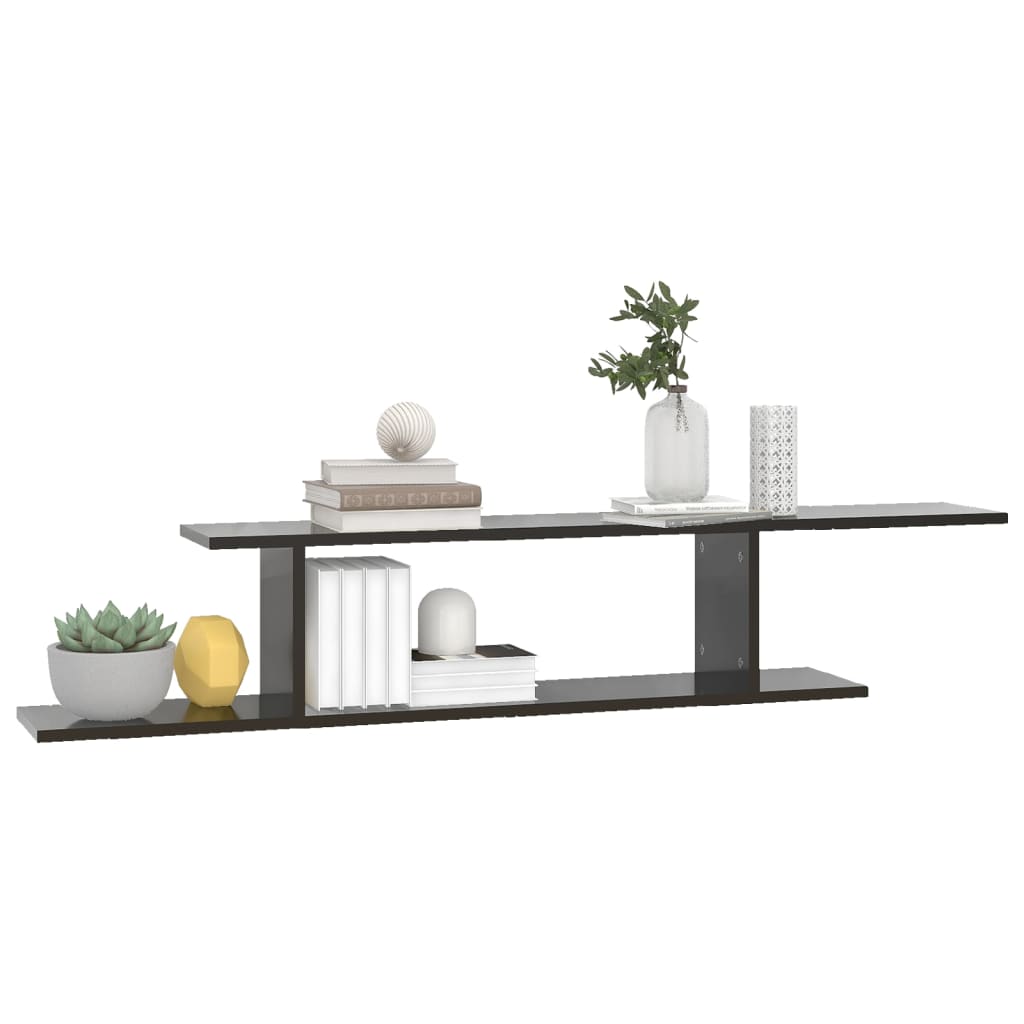 vidaXL Wall-Mounted TV Shelf High Gloss Black 125x18x23 cm Engineered Wood