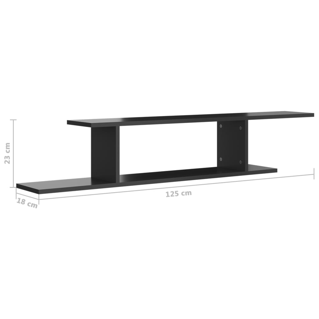 vidaXL Wall-Mounted TV Shelf High Gloss Black 125x18x23 cm Engineered Wood