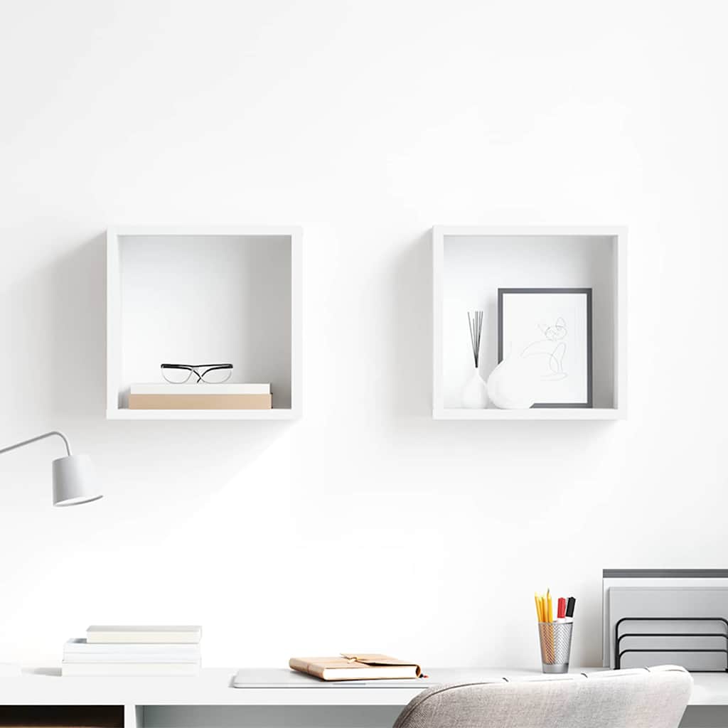 806998 vidaXL Wall Cube Shelves 2 pcs White 30x15x30 cm