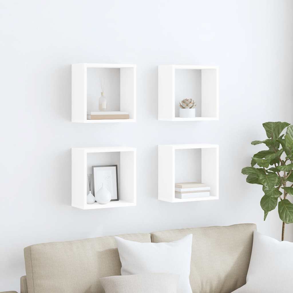 Wall Cube Shelves 4 pcs White 30x15x30 cm
