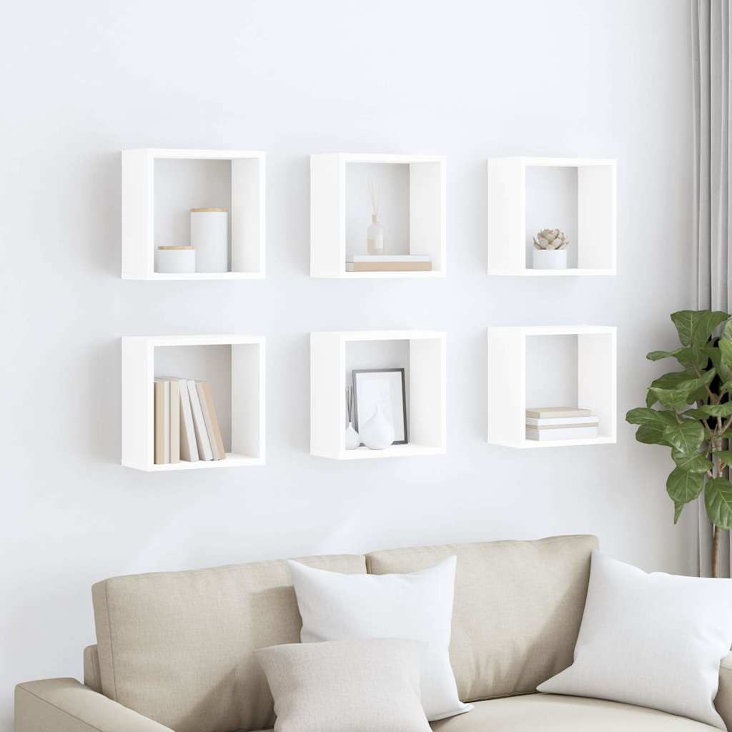 807000 vidaXL Wall Cube Shelves 6 pcs White 30x15x30 cm