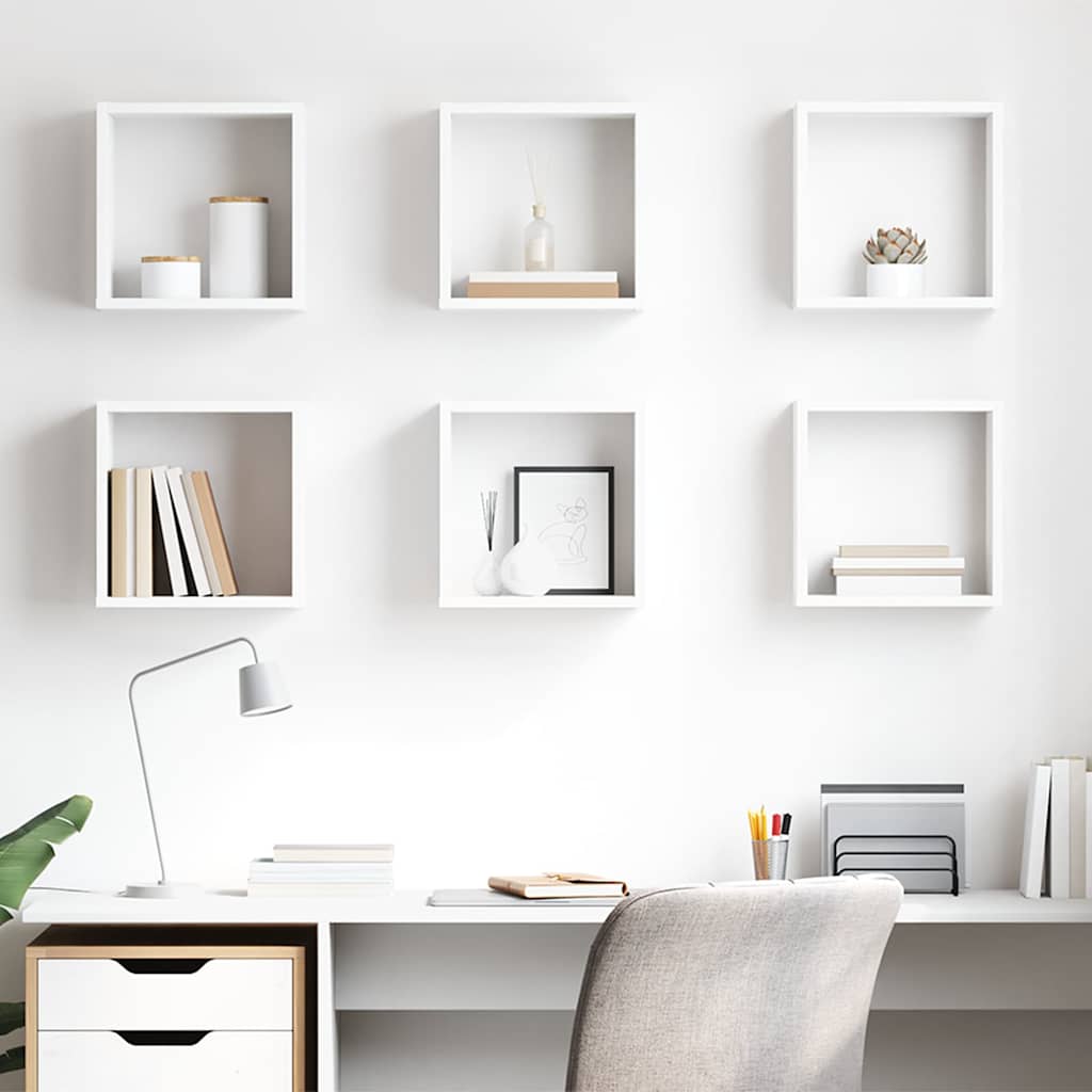 807000 vidaXL Wall Cube Shelves 6 pcs White 30x15x30 cm