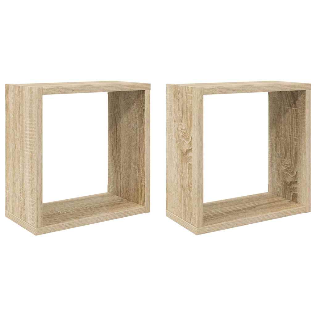 807007 vidaXL Wall Cube Shelves 2 pcs Sonoma Oak 30x15x30 cm