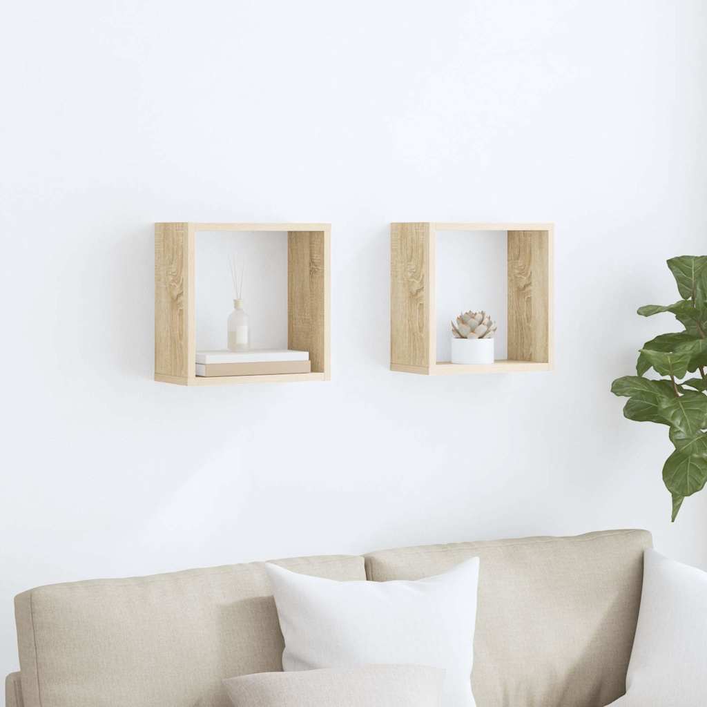 807007 vidaXL Wall Cube Shelves 2 pcs Sonoma Oak 30x15x30 cm