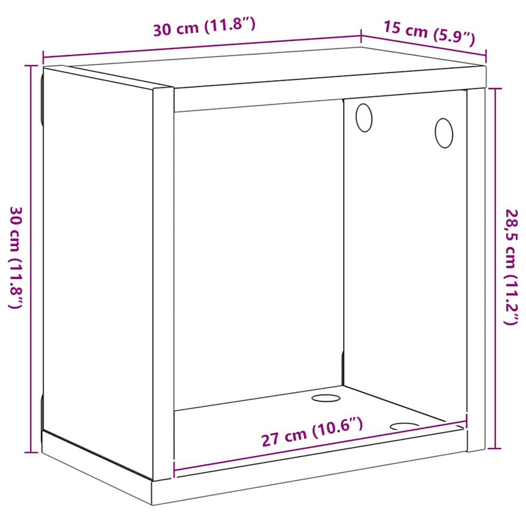 Wall Cube Shelves 2 pcs Concrete Grey 30x15x30 cm