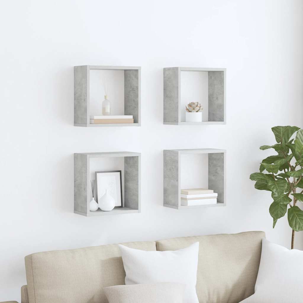 Wall Cube Shelves 4 pcs Concrete Grey 30x15x30 cm