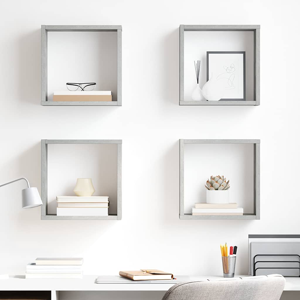 Wall Cube Shelves 4 pcs Concrete Grey 30x15x30 cm