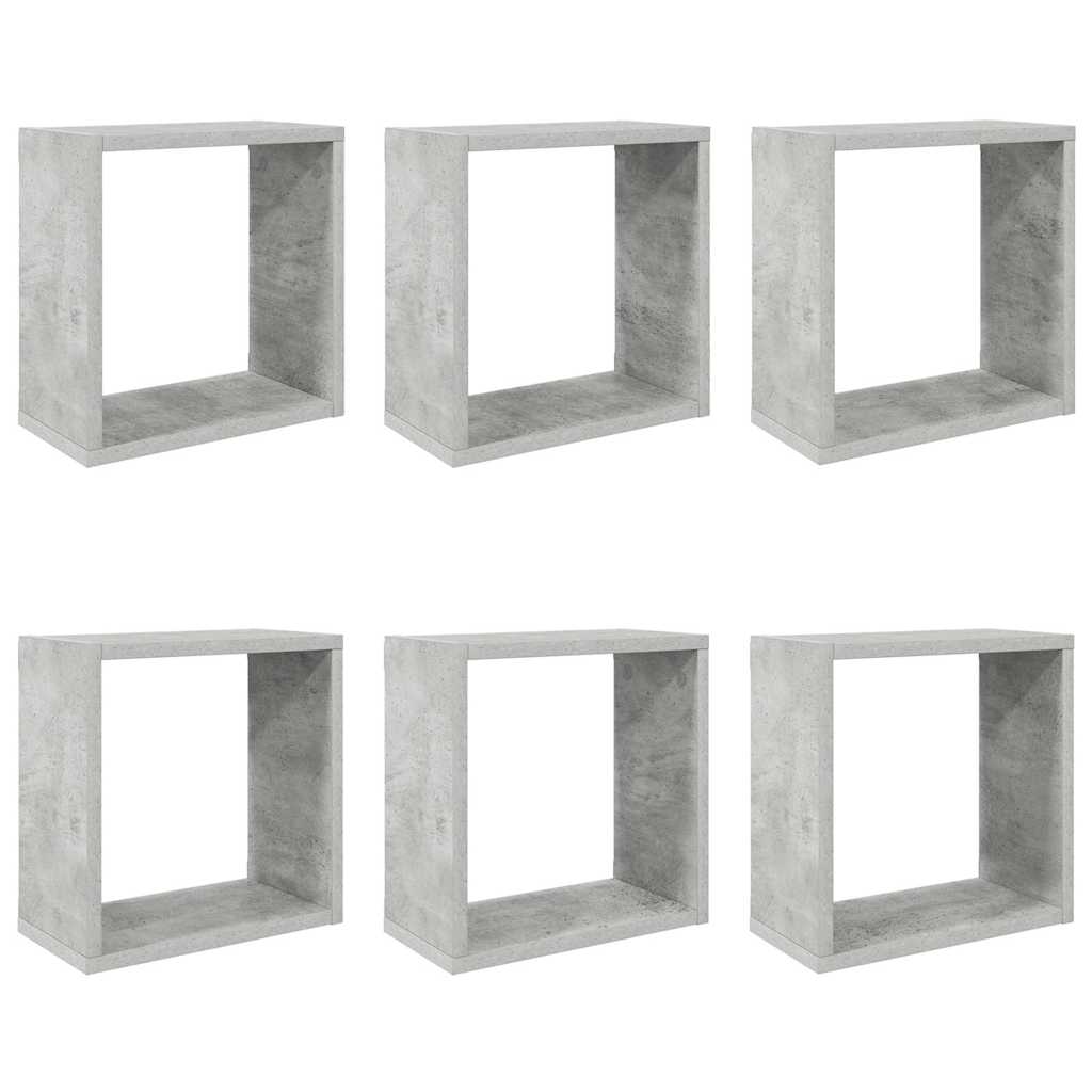 Wall Cube Shelves 6 pcs Concrete Grey 30x15x30 cm