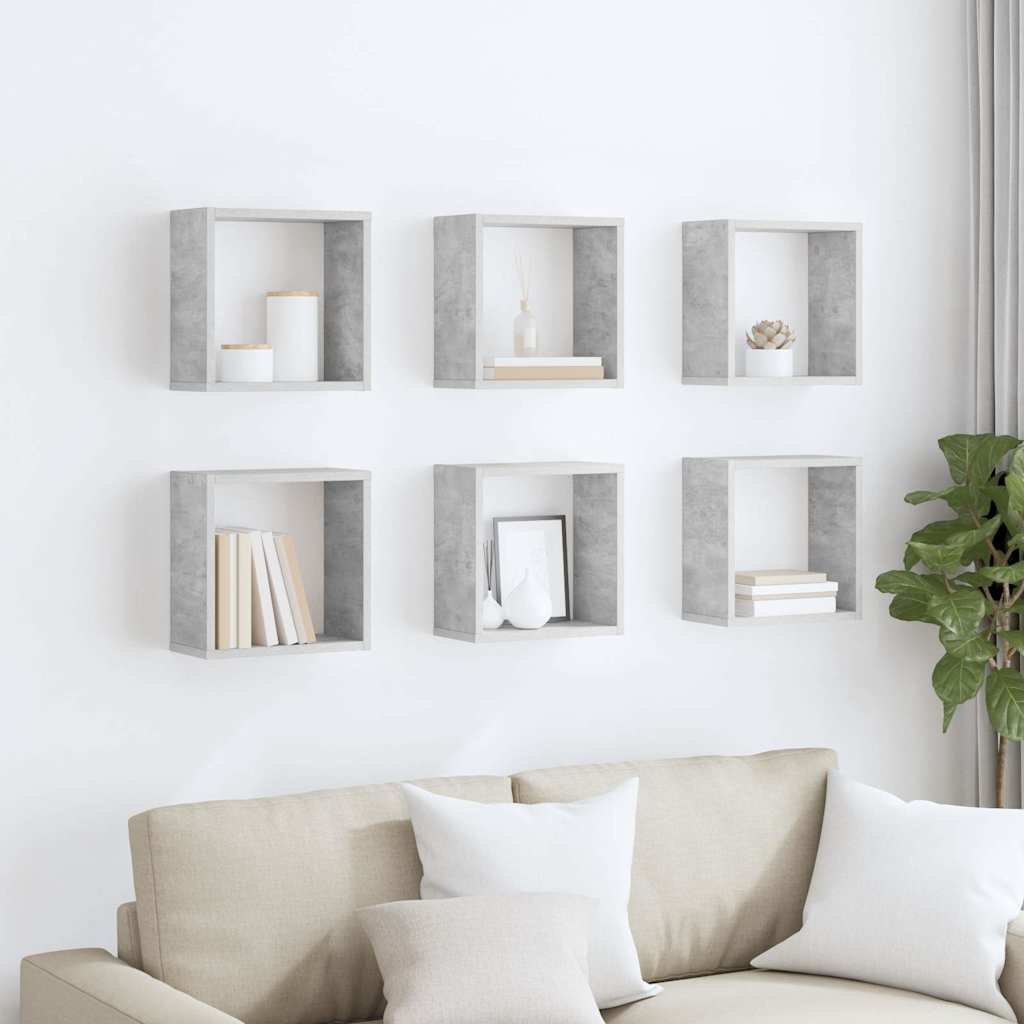 Wall Cube Shelves 6 pcs Concrete Grey 30x15x30 cm