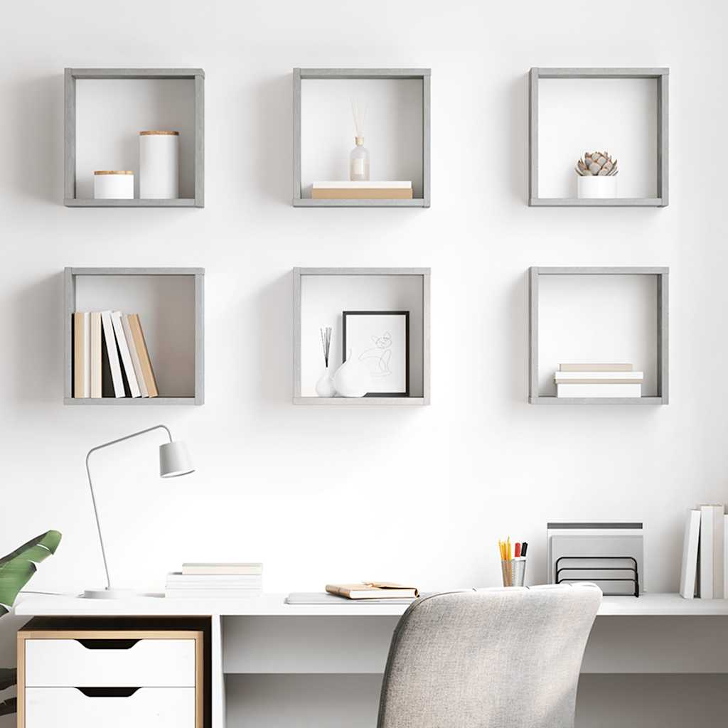 Wall Cube Shelves 6 pcs Concrete Grey 30x15x30 cm