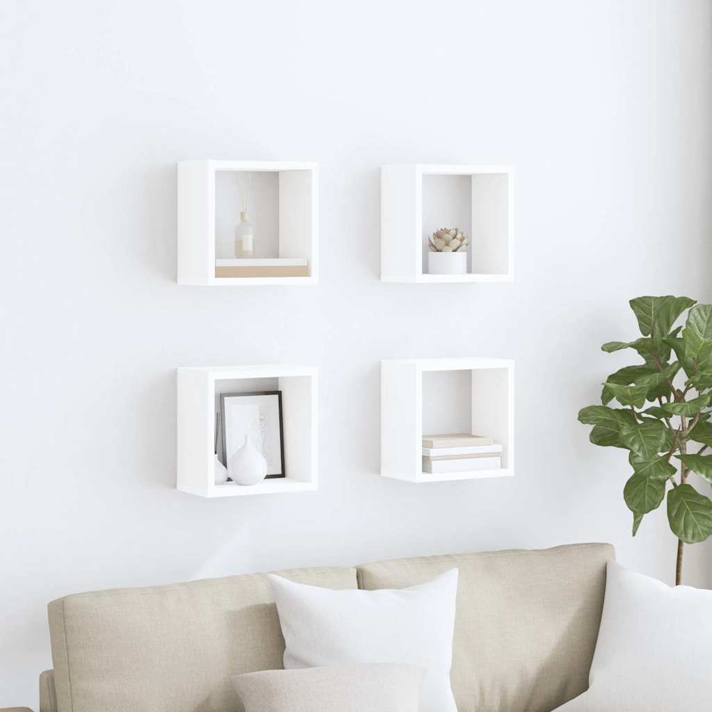 807026 vidaXL Wall Cube Shelves 4 pcs White 26x15x26 cm