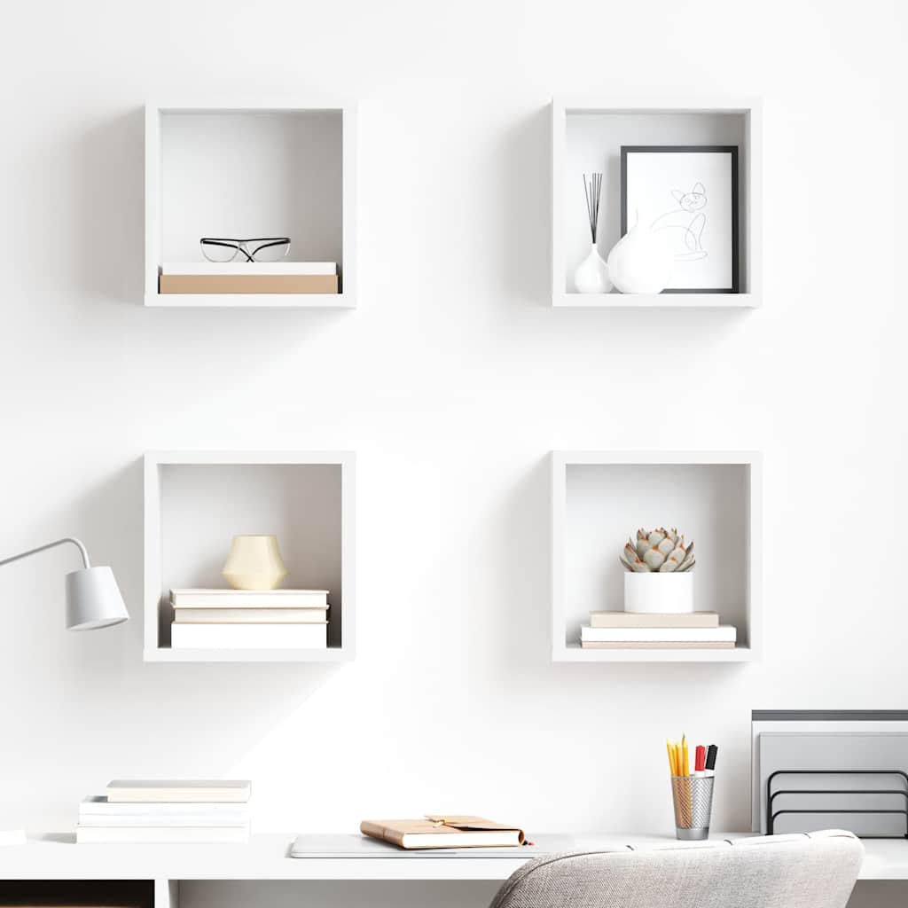 807026 vidaXL Wall Cube Shelves 4 pcs White 26x15x26 cm