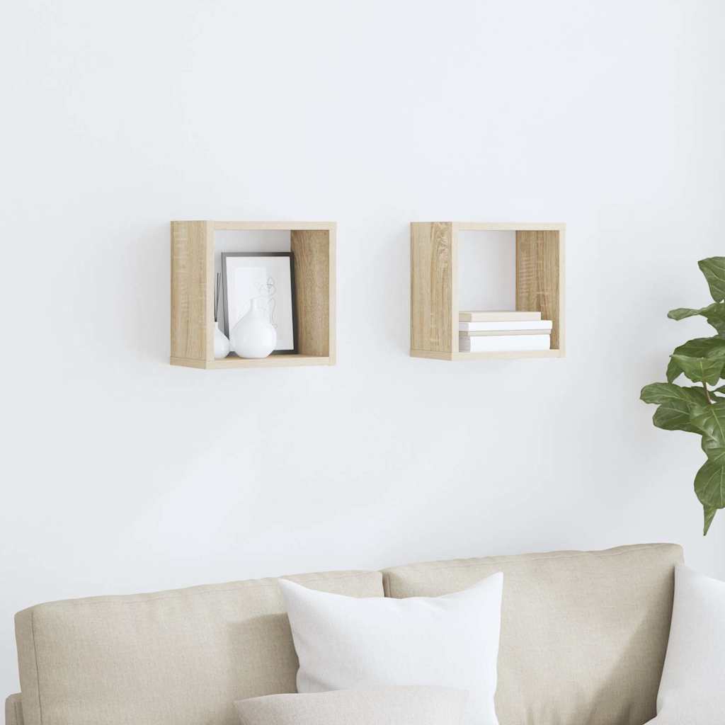 807034 vidaXL Wall Cube Shelves 2 pcs Sonoma Oak 26x15x26 cm