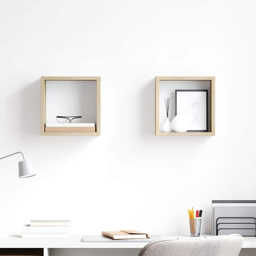 807034 vidaXL Wall Cube Shelves 2 pcs Sonoma Oak 26x15x26 cm