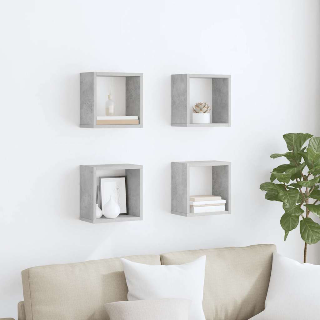 Wall Cube Shelves 4 pcs Concrete Grey 26x15x26 cm