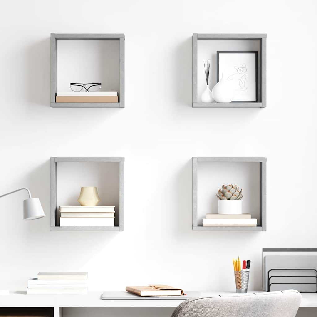Wall Cube Shelves 4 pcs Concrete Grey 26x15x26 cm