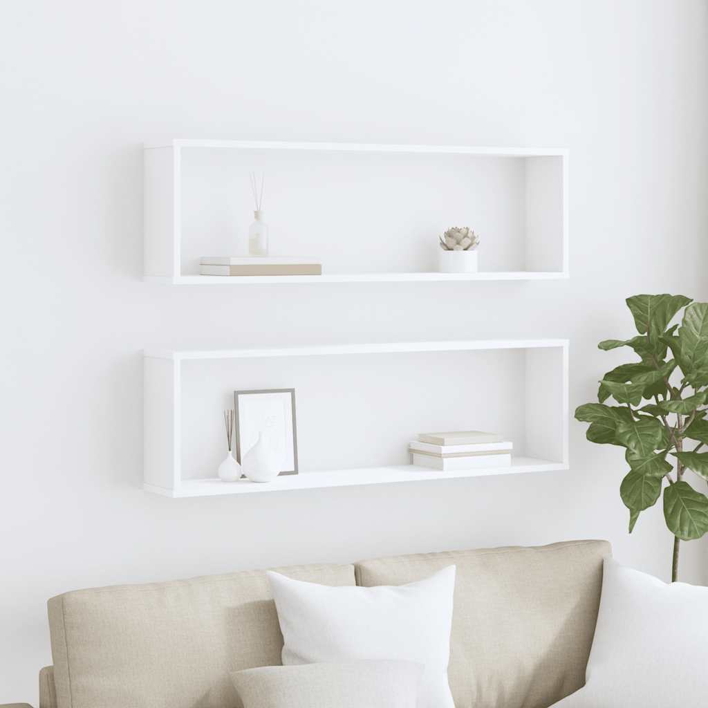 Wall Cube Shelf 2 pcs White 100x15x30 cm Engineered Wood