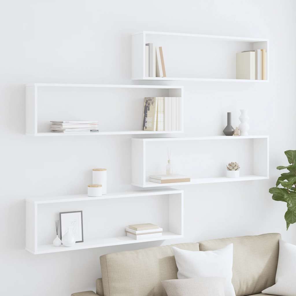 Wall Cube Shelf 4 pcs White 100x15x30 cm Engineered Wood