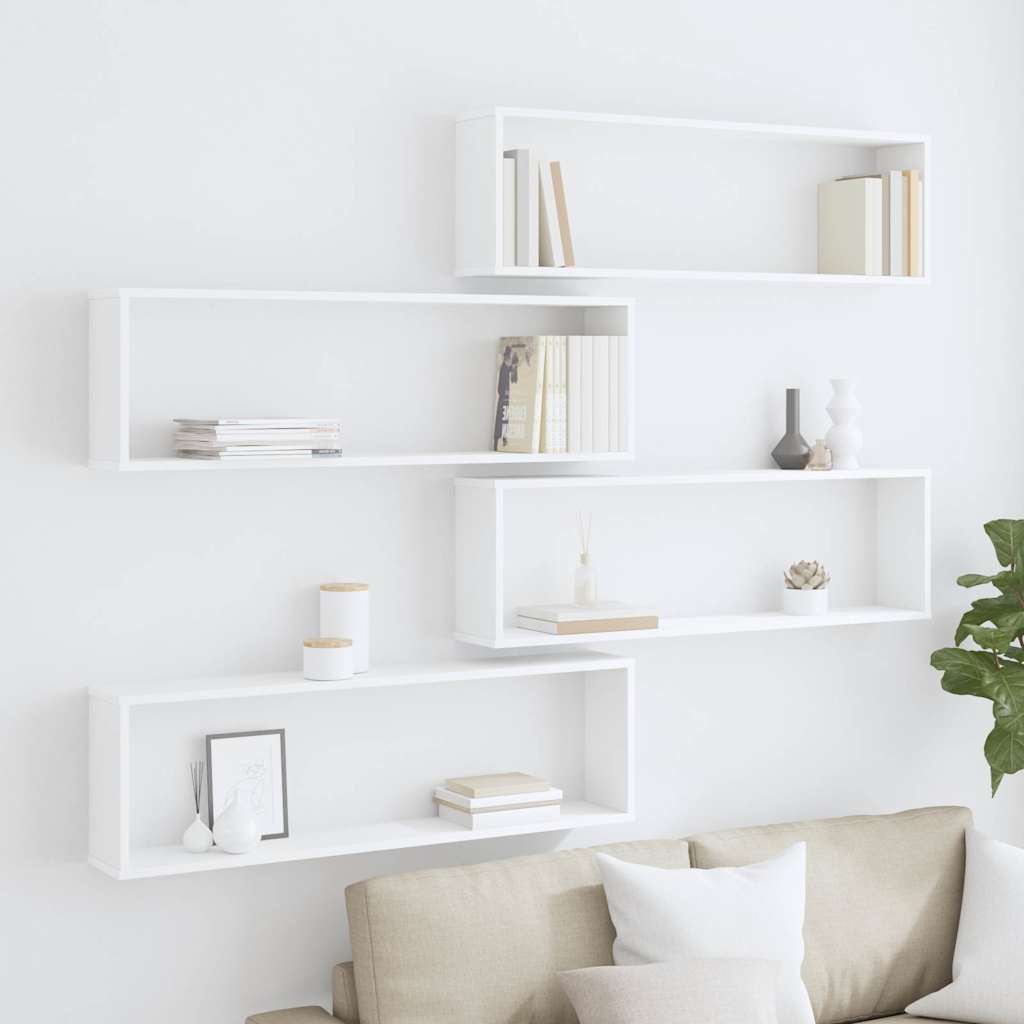 Wall Cube Shelf 4 pcs White 100x15x30 cm Engineered Wood