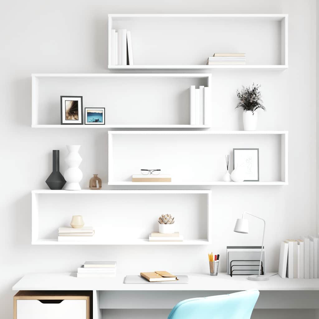 Wall Cube Shelf 4 pcs White 100x15x30 cm Engineered Wood