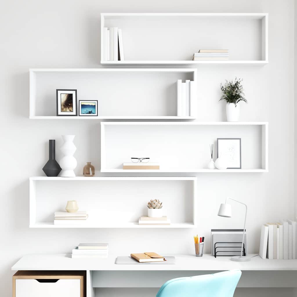 Wall Cube Shelf 4 pcs White 100x15x30 cm Engineered Wood