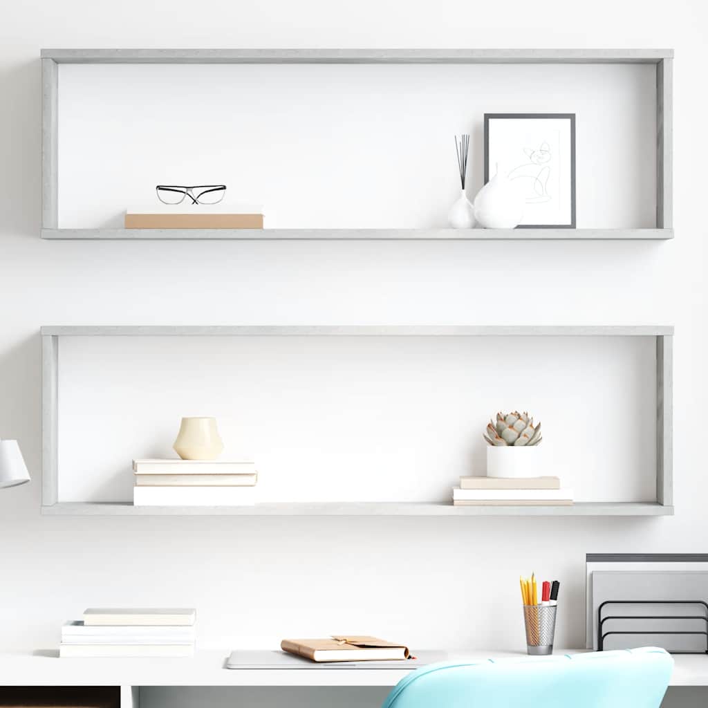 Wall Cube Shelf 2 pcs Concrete Grey 100x15x30 cm Engineered Wood