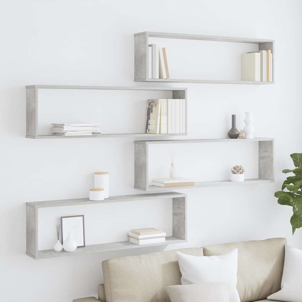 Wall Cube Shelves 4 pcs Concrete Grey 100x15x30 cm