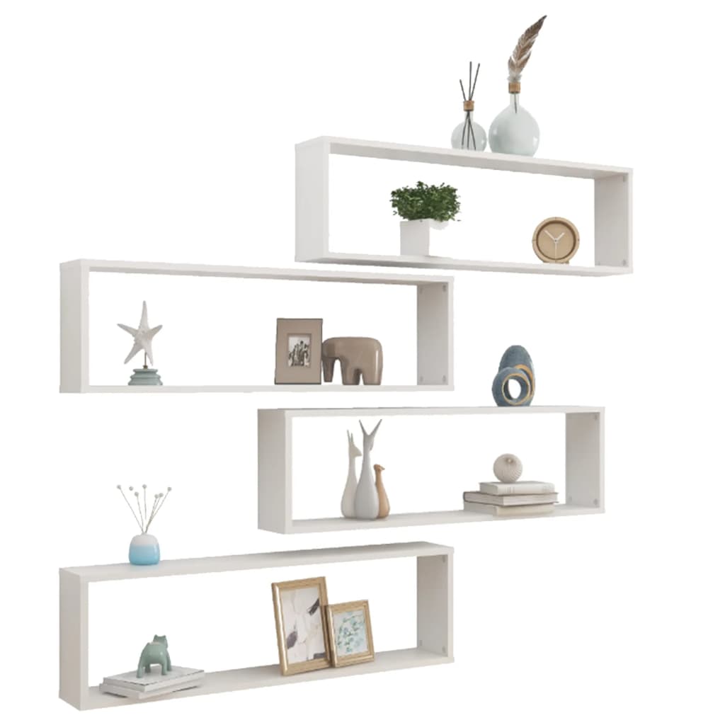 vidaXL Wall Cube Shelf 4 pcs High Gloss White 100x15x30 cm Engineered Wood