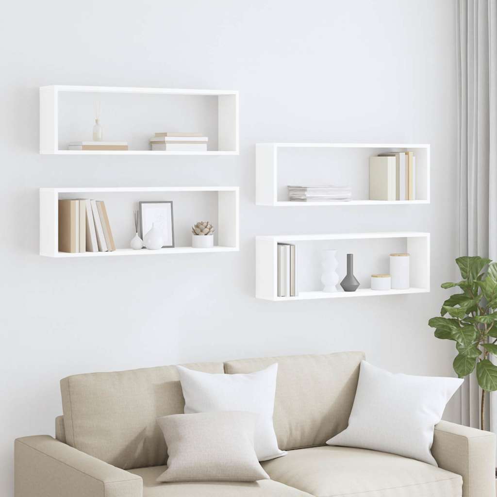 Wall Cube Shelf 4 pcs White 80x15x26.5 cm Engineered Wood