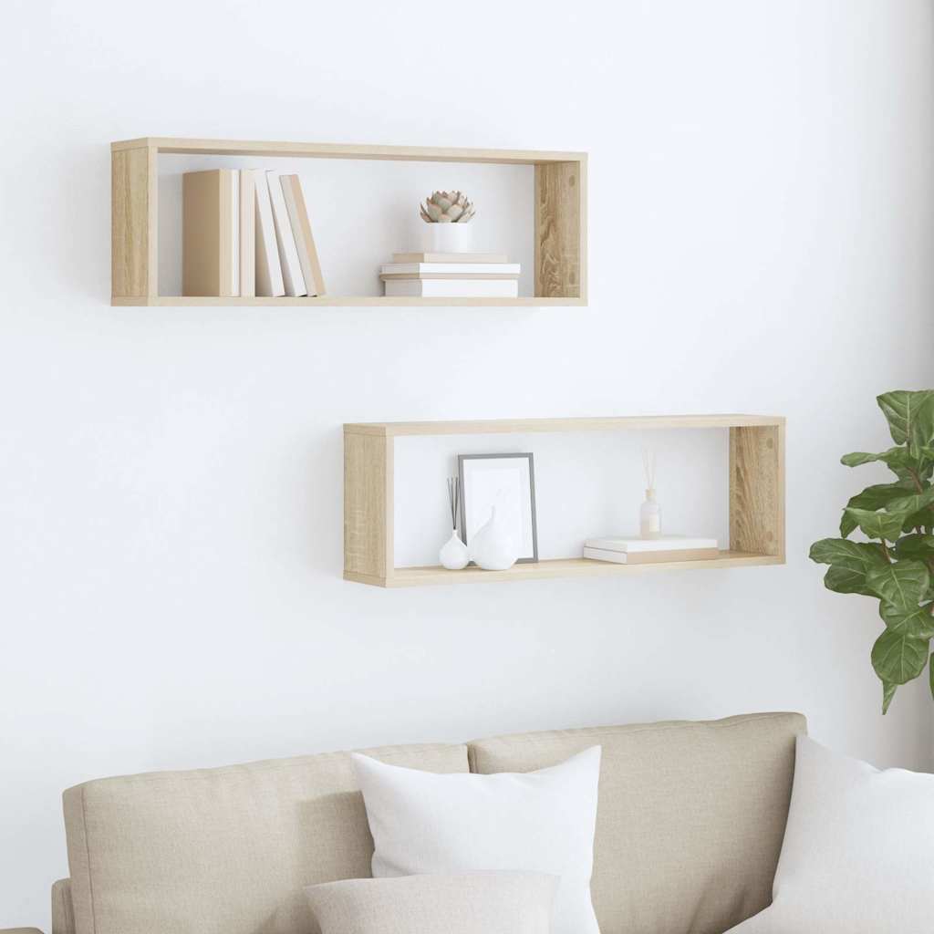 807115 vidaXL Wall Cube Shelves 2 pcs Sonoma Oak 80x15x26,5 cm Engineered Wood