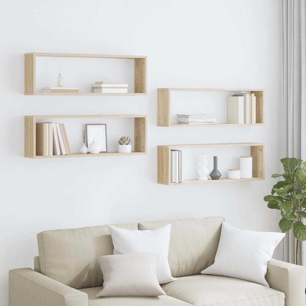 807116 vidaXL Wall Cube Shelves 4 pcs Sonoma Oak 80x15x26,5 cm Engineered Wood